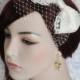 Bridal Bow with French Netting, Detachable Veil, Ivory Bow with Birdcage Veil, Lace Bow, Bridal Hair Accessory with Veil - 107BC