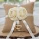 Ring bearer burlap pillow featuring ivory flower with matching ribbon over 60 different flowers and 35 ribbon to select from