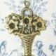 Daisy Basket Flower Charm Antiqued Gold Ox Plated Brass Stamping 4-174-GO