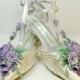 Lilac Lavender Bride's Princess Kitten Heel  Ribbon Flower Bride's Shoes Weddings