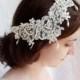 lace rhinestone wedding hair accessory -  ivory bridal headpiece
