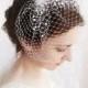 wedding birdcage veil with pearl -  small wedge bridal veil - FROST - russian veiling