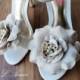 Hand made bridal shoe clip,  Gray Fabric flowers- set of 2,Can be used as a flower sash  belt - New