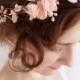 mint hair piece, floral crown, mint flower circlet, blush pink hair accessories, mint wedding, bridal hairpiece, bridal circlet, bridesmaid - New