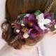 eggplant hair accessories, rustic bridal hairpiece, purple hair accessory, floral bridal clip, aubergine -THISTLE- woodland bridal headpiece - New