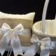 Burlap Wedding Ring Bearer Pillow,  Flower Girl Basket White Or Ivory