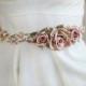 bridal belt, bridal belt sash, pink wedding belt, rustic wedding, vintage wedding, mauve pink, cream flower belt