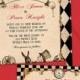 Alice in Wonderland Wedding invitation. Vintage. Whimsical. Tea party. Elegant. Red and Black. Custom. Mad hatter wedding invitation.