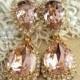 Blush Pink Bridal Chandelier Swarovski Rhinestone earrings, wedding jewelry, Peach drop earrings-18k gold plated Champagne crystal earrings