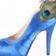 Special sky blue silk satin wedding shoes