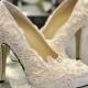 Pearl White Lace Daisy Bridal Shoes -  Ballet Flat Shoes