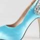 Handmad malibu tiffany blue crystal shoes wedding shoes party shoes " love "  peep toe prom pumps - New