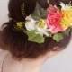 bridal floral crown, pink flower crown, bridal hair accessories, ivy -CAROLINE- wedding headpiece, bright pink, yellow rose flower wreath - New