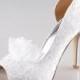Handmade ivory white lace wedding shoes , party shoes , prom shoes lace peep toes pumps - New