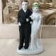 Vintage 1930's Teeny Tiny 3" Bisque Bride and Groom Wedding Cake Topper...Miniature Cupcake Topper