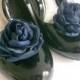 Navy Blue fabric Flower Rose in handmade, Bridesmaids Accessory, Hair Shoe Clip, Brooch, Something Blue Weddings Flower girls Gift Christmas
