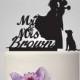 Funny wedding cake topper, dog cake topper, Mr&Mrs cake topper, groom and bride silhouette cake topper, personalize Acrylic cake topper