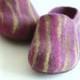 Women house shoes - felted wool slippers - Wedding gift - purple / violet  with green stripes