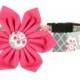 Pink Gray Girl Flower Dog Collar/ Wedding Dog Collar Flower Set: Rose Suzani