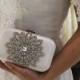 Art Deco Ivory Wedding Clutch, Bridal Rhinestone Crystal Clutch,Hard case Minaudiere, Vintage Style Evening Party Purse Box Bag