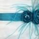 Handcraft Teal Two Flowers With Feathers Wedding Bridal Sash Belt