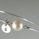 Personalized Pearl Silver Bangle Bridesmaid Bracelet, Personalized Jewelry, Bridesmaid Jewelry, Bridesmaid Gift Idea, Bridal Jewelry  (P258S