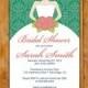 Bridal Shower Invitation Bride to be Silhouette Elegant Damask Bridal Shower Emerald Green Invite Printable Green Damask Wedding Invite (65)