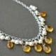 Citrine Pearl Necklace, Yellow Bridal Jewelry, Sterling Silver, Drop Necklace, 18 Inch