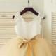 Ivory Satin Champagne Tulle TUTU Flower Girl Dress Champagne Sash Junior Bridesmaid Dress Toddler Kids Dress for Wedding