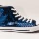 Navy Blue Sequin Converse Canvas Hi Top Sneaker Shoes