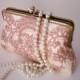 Vintage inspired Bridal accesories / rose gold wedding Lace clutch purse with handle chains / Bridesmaid gift /Bridal Party