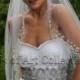 Designer One Tier Beaded Bridal Veil Fingertip Style VE307 by Veils of Art