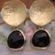 Black Onyx Earrings with Gold Mushroom Coral - Bridesmaid Earrings - Bridal Earrings