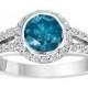 1.44 Carat Fancy Blue & White Diamonds Halo Engagement  Ring 14K White Gold HandMade Low Bezel Set