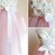 Light Pink Tulle Skirt White Shabby Chic Flower Girl Dress Vintage Inspired Tutu