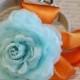 Blue Floral Dog Collar, Blue and Orange wedding, Pet wedding accessories, Beach Wedding idea, Blue and Orange
