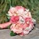 Wedding Flowers, Summer Wedding Bouquet, Keepsake Bouquet, Bridal Bouquet with Peach Dahlia, Coral Rose tones silk wedding flower bouquet.