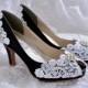 Wedding Shoe, Colored Wedding Shoes, PBT-0826A Vintage Wedding Lace , Wedding Peep Toe 2 3/4" Heels, Women's Bridal Shoes
