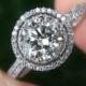 Diamond Engagement Ring -14K white gold - 1.25 carat Round - Double Halo - Pave - Antique Style - Weddings- Luxury - Bp019
