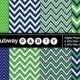Navy Blue and Green Digital Papers Pack in Thick & Thin Chevron Patterns. Scrapbook / Party Invites DIY 8.5x11 / 12x12 jpg INSTANT DOWNLOAD
