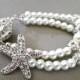 Bridal Jewelry, Wedding Starfish Bracelet, Bridesmaid Jewelry - Rhinestone Pearl Bracelet Cuff, Ivory Cream Pearl Jewelry