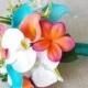 Wedding Coral Orange and Turquoise Teal Natural Touch Orchids, Callas and Plumerias Silk Flower Medium Bride Bouquet