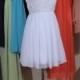 Scoop Neck Short Lace Chiffon Bridesmaid Dress, Custom Made Bridesmaid Dress
