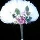 Feather Fan with Ribbonwork Rose Velvet Flowers and green ribbon handle Designer-made BRIDAL  WEDDING  LINGERIE