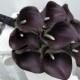 Calla lily Wedding bouquet dark purple black real touch Bridesmaid bouquets
