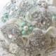 Jeweled Mint Brooch Bridal Bouquet, Mint Wedding Bouquet, Bridal Bouquet, Jewelry Bouquet, Brooch Bouquet, Bridesmaid Bouquet, Mint WBQ4-MT