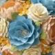 Paper Bouquet - Paper Flower Bouquet - Wedding Bouquet - Shades of Blue and Peach with a Splash of Orange - Custom Made - Any Color
