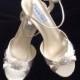 MARGIE - Satin and Lace Wedge Heel Wedding Shoes with Crystal Brooch