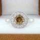 Natural Champagne Brown Diamond Engagement Ring Halo 14k White Gold 1.01 Carat handmade Pave Set