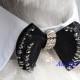 Dogs Small Pet Black Crystal Bow Tie White Collar Weddings Formal Wear XS-L [LJ012]